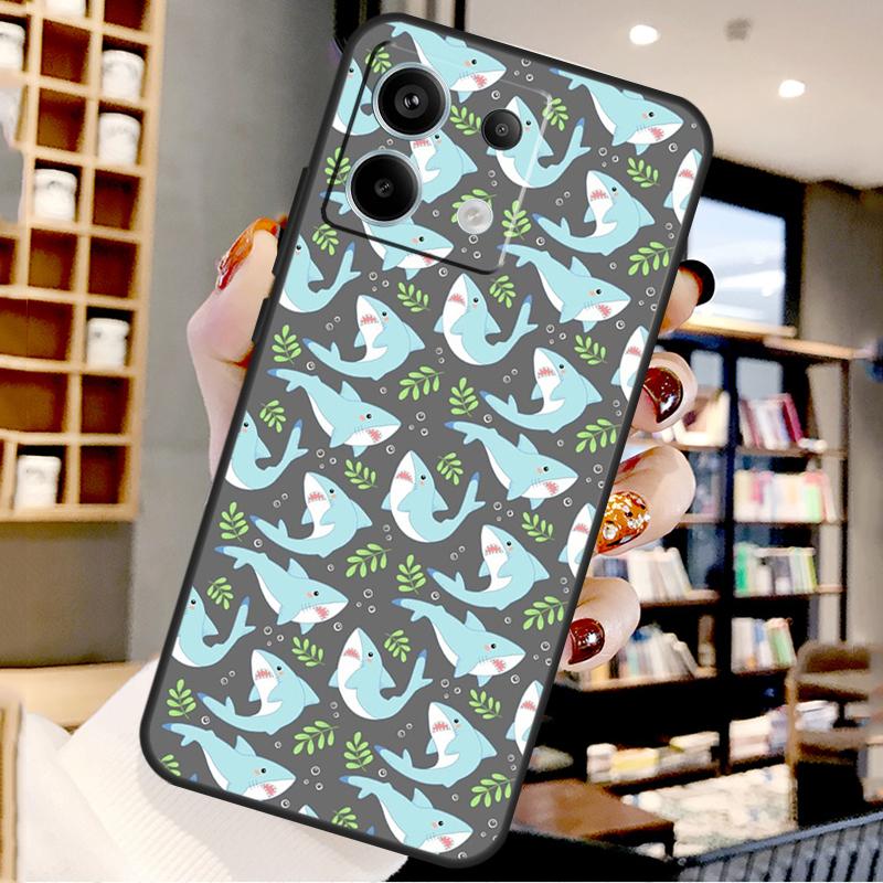 Cartoon Sharks For Xiaomi Redmi Note 14 Pro 13 12 11 9 10 15 Pro Plus Case For Redmi 15 15C 14C 10C 12C 13C