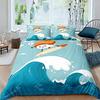 Sushi Surfer Duvet Cover Set Sushi Surfing At Sea Bedding Set for Kids Ocean Theme Comforter Cover Soft Polyester Quilt Cover