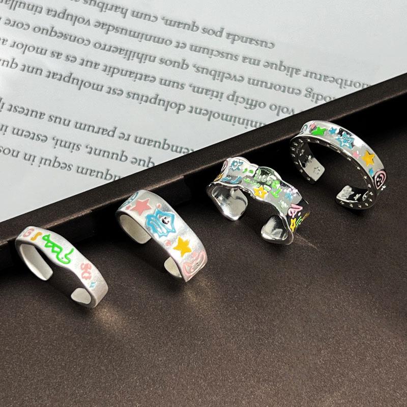 Dopamine childlike fun cartoon sweet cool graffiti painting high value opening ring female niche design sense light luxury ring
