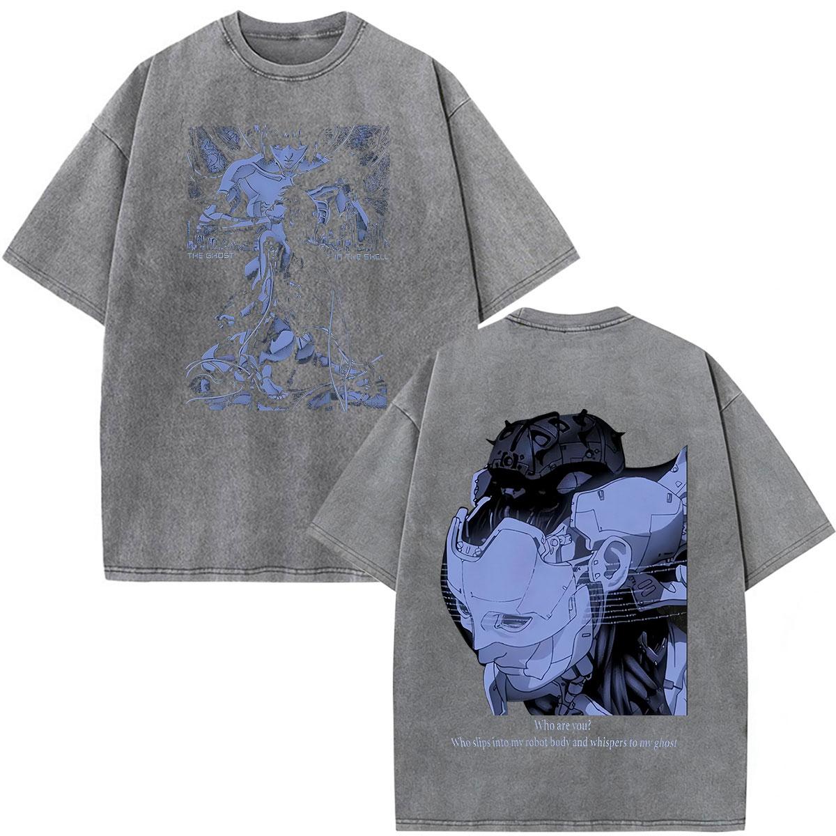 

Anime Vintage Washed Ghost in The Shell Motoko Kusanagi T Shirts Mens Women Fashion Summer Short Sleeve Oversized Tshirts Tops S
