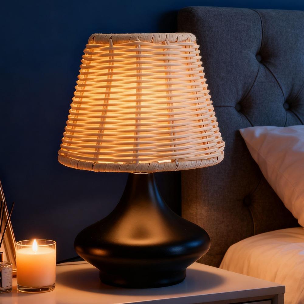 Bambusoidea Woven Bedside Table Lamp Handcrafted Woven End Table Lamp  Living Room