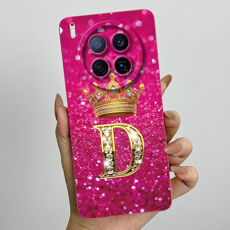 For Tecno Camon 40 Premier 5G CM8 Phone Cases Crown Initial Letter Covers Soft Liquid Silicone Advanced Anti Fingerprint Shell