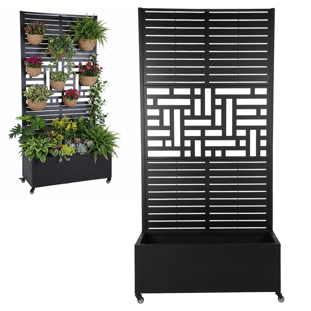 Privacy Planters with Trellis and Wheels 70.87x35.43x15.75 Inch Outdoor Garden Box Suitable for Climbing Plants and Vegetables