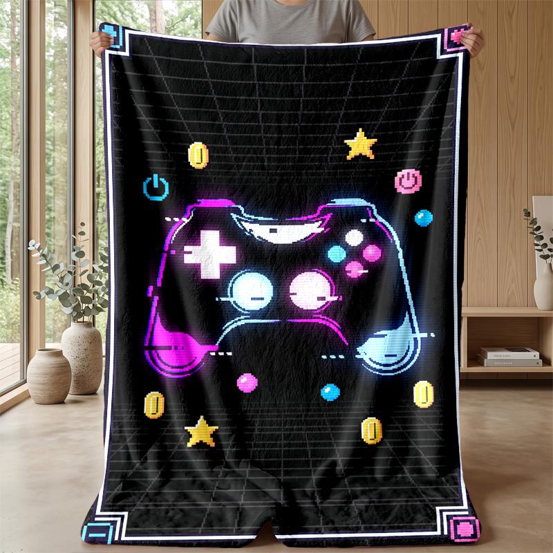 Neon Painted Game Controller Theme blanket Lightweight Warm Flannel Blanket Decorative Throw Blanket for Home Decoration
