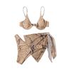 Women's Fashion Two Piece Swimsuit Tie Dye Bikini Set Three Piece Swimsuit with Adjustable Straps and Sarong Cover Up Beachwear