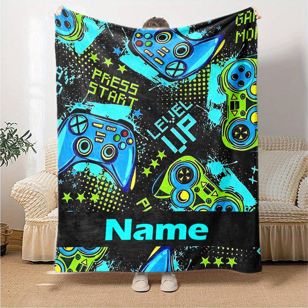 Custom Name Game Controller Theme Printed Blanket - Perfect for Couch, Bed, Travel & Outdoor Use | Machine Washable, Cozy & Durable.