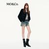 MO&Co. Women's Black Cotton Round Neck Short Jacket