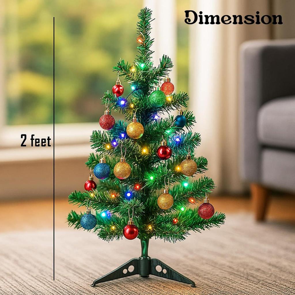 Small Christmas Tree 2 Feet for Christmas Celebration, Artificial Christmas Tree with Foldable Stand, Xmas Tree Christmas Decorations Items