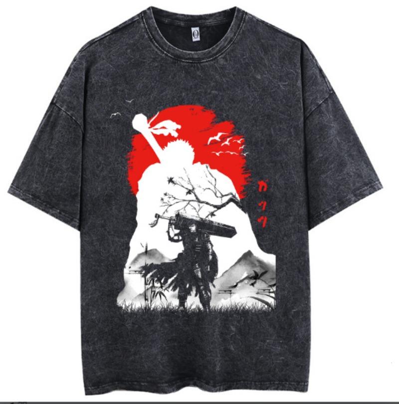 Unisex Hip Hop Men Streetwear Tshirt Washed Black Anime Naruto Graphic T-Shirt Cotton T Shirt Summer Tops Tees Vintage T Shirt