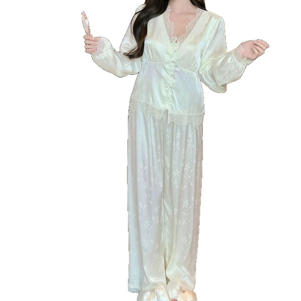 2025 Women's Ice Silk Butterfly Pajamas: Long Sleeve, Chest Pad, Spring/Autumn