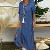2024 Plus Size Women's Denim Dress - European & American Style, Solid Color