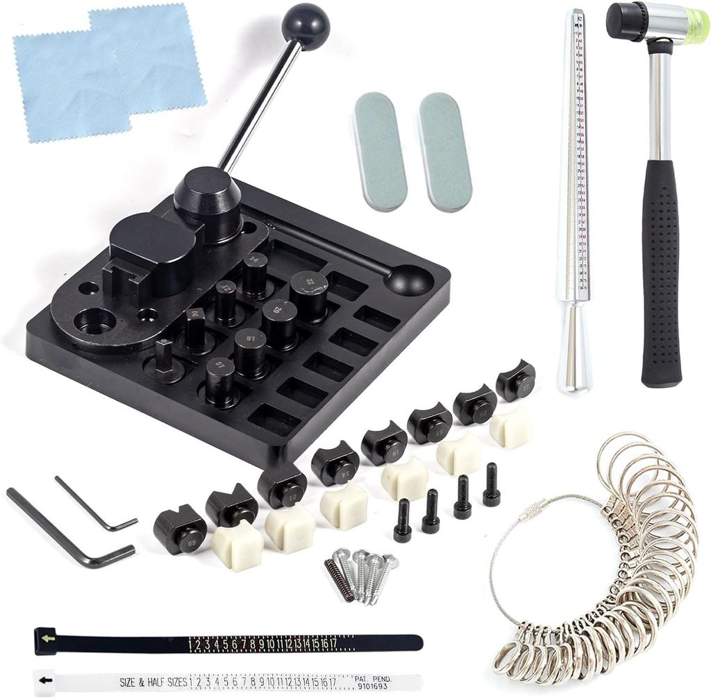 Ring Bender Ring Bending Tool for Jewelry Making Ring Maker Bender Tool with UZ A-Z Ring Sizer Measuring Tool Set Rubber Hammer