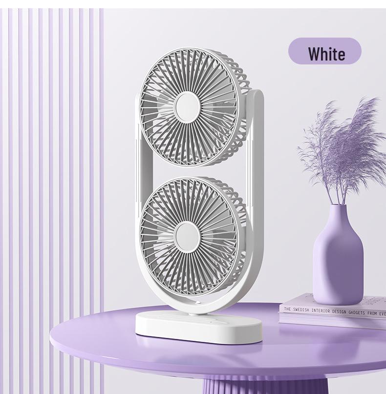 Dual-Head USB Fan with Night Light, Five Speeds & Oscillation for Outdoor Camping