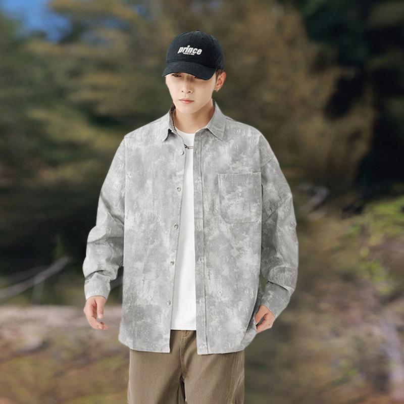 

Мужская серая оверсайз рубашка с принтом под мрамор, длинный рукав, на пуговицах, с карманом, повседневная, свободная, для ежедневной носки, уличная одежда, топ M серый