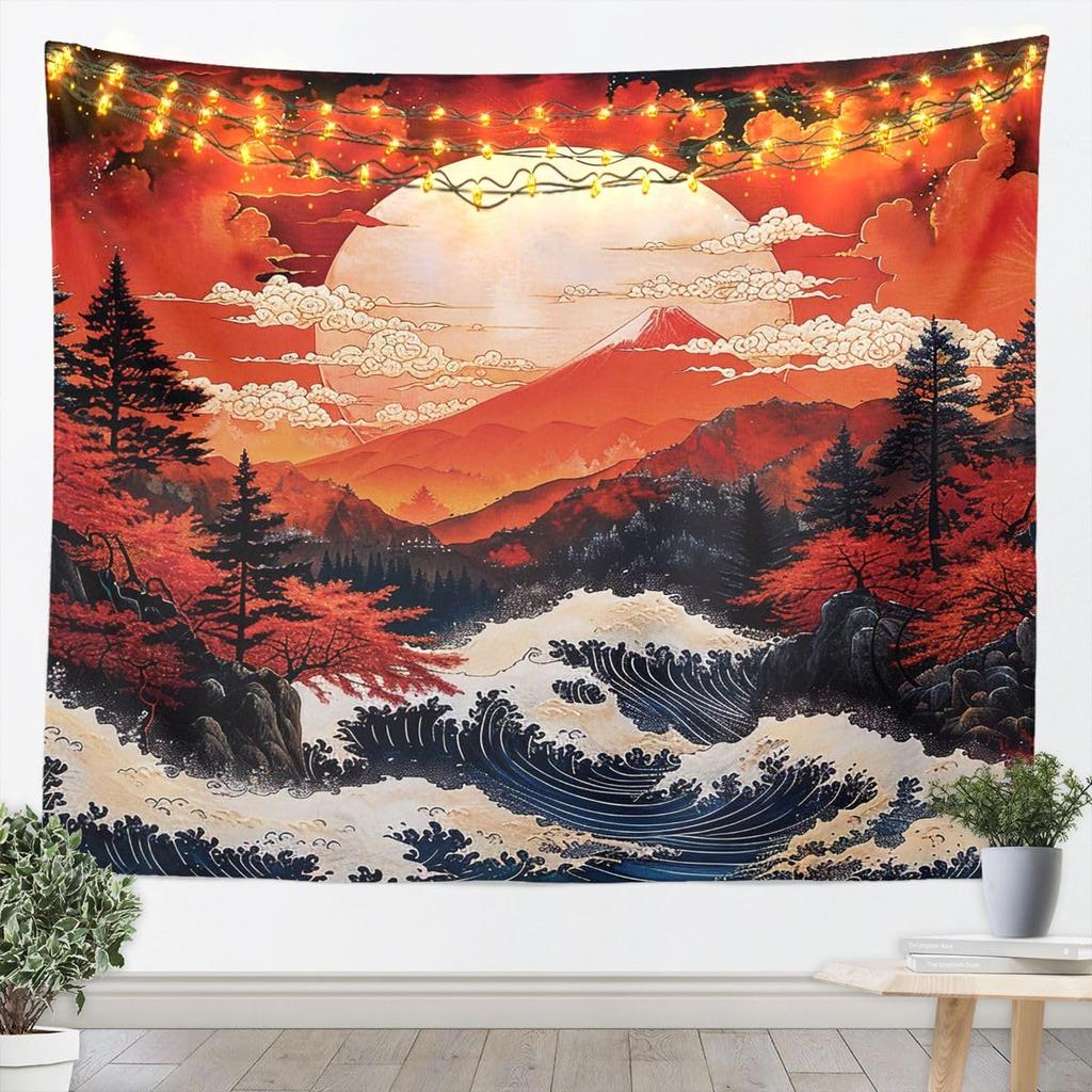 Cherry Blossom Tapestry Japanese Style Wall Art for Living Room Bedroom Chinese Ink Painting Wall Hanging Blanket Plum Blossom