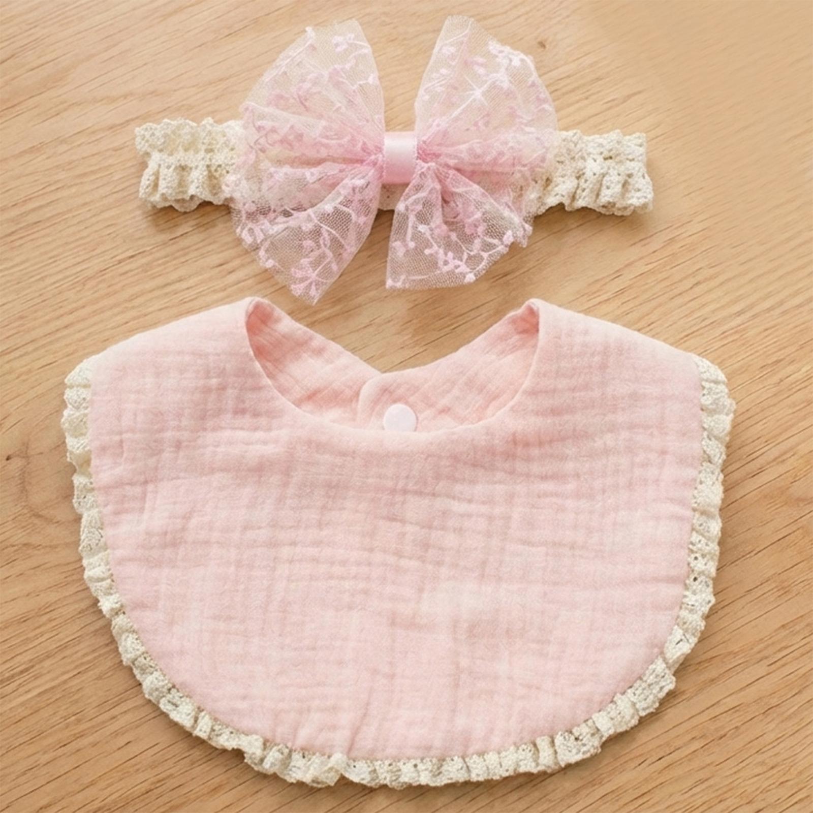 Baby Monochrome Cute Bow Headband+bib Set, Suitable For 0-2 Years Old One Size