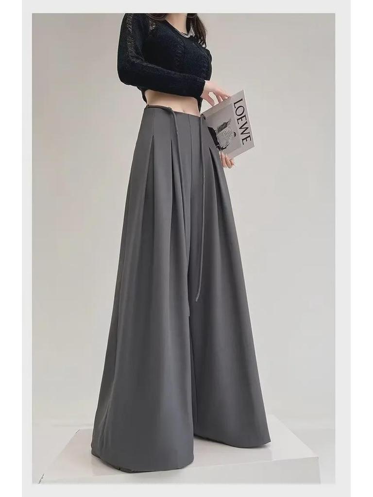 Neutral Spring/Summer High-Waist Drape Trousers: Women's Loose Korean Slim Wide-Leg Casual Pants 2024