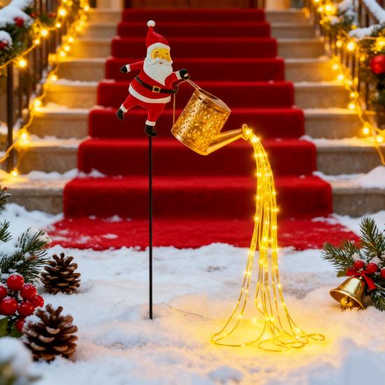 Solar Christmas Decorations Santa Claus Kettle Light Outdoor Festive Lantern Waterproof Metal Garden Light for Yard Patio Lawn Pathway