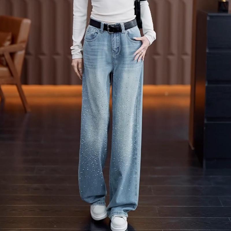 

Женские джинсовые брюки кюлоты с блестками и эффектом потертости, весна/осень 2026, светлый цвет. M светло-синий