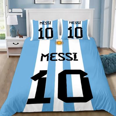 Boy Girl Bedroom Decoration Children Single Double Large Size-M-Messis Duvet Cover Pillowcase Bedding Set Football Star Adult