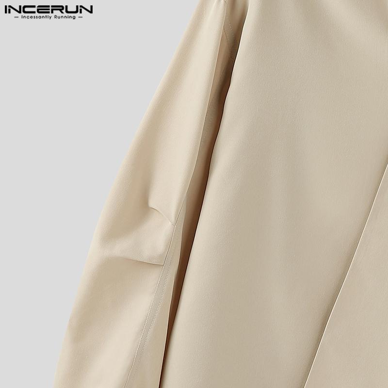 INCERUN Camisas Casuales Holgadas de Manga Larga con Cuello en V para Hombre de Talla Grande con Cruce Delantero