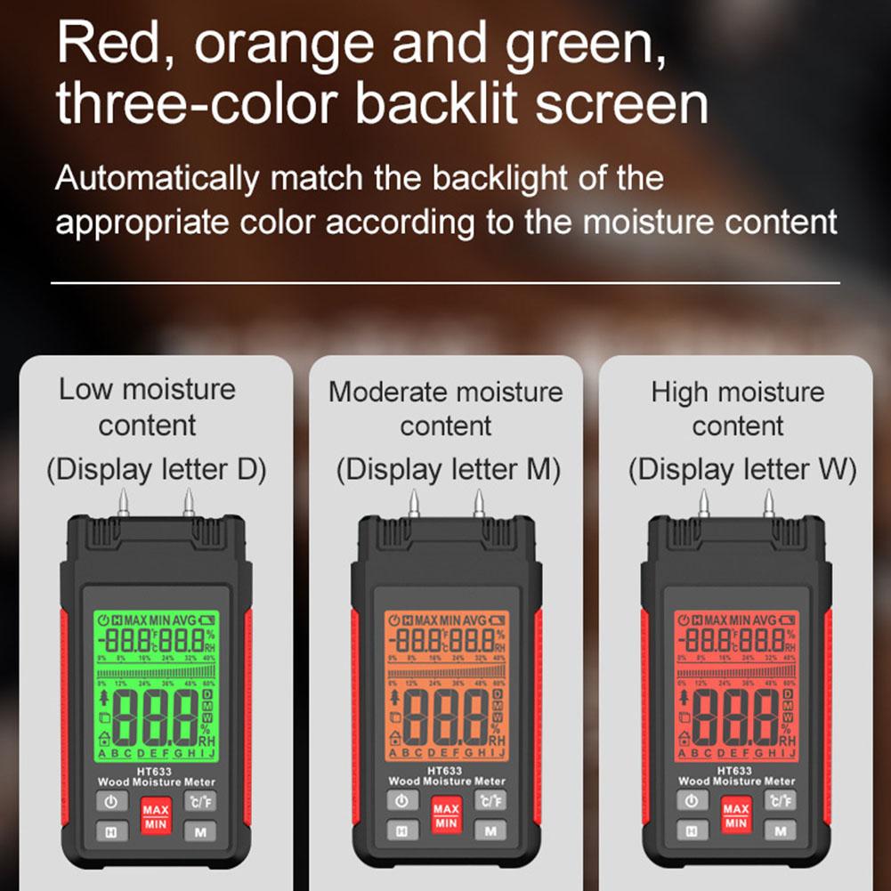 HT633 Digital Wood Moisture Meter Wood Humidity Tester Hygrometer Timber Damp Detector LCD Display Cement Brick Moisture Meter