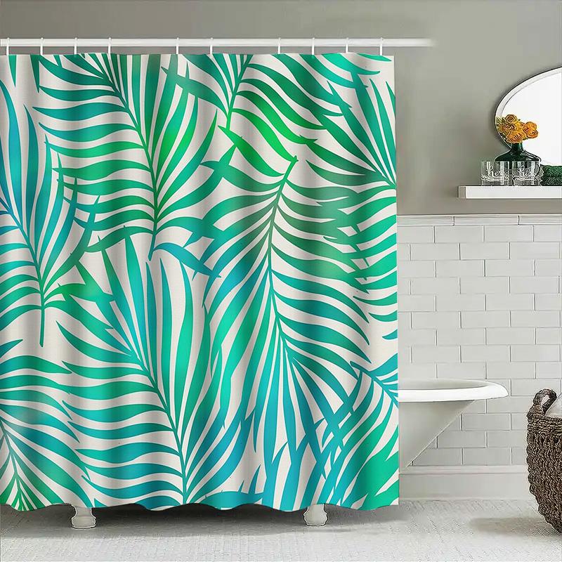 Tropical Leaf Shower Curtain Waterproof Botanical Nature Greenery Bathroom Decor Farmhouse Shower Liner Modern Artistic Home Tex