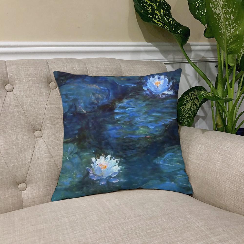 Kunst Seerosen C-Claude M-Monet Kissenbezug Quadratischer Sofakissenbezug Lässiger Hautfreundlicher Bequemer Kissenbezug