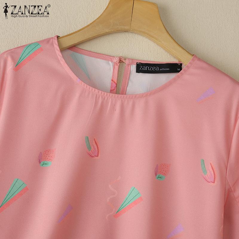 ZANZEA Women Casual O-neck 3/4 Sleeve Loose Print Blouse