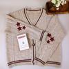 Star Patterned Women's V-neck Sweater Jacket Solid Color Long Sleeved Single Breasted Warm Jackets Autumn and Winter Woman Casual Cardigan