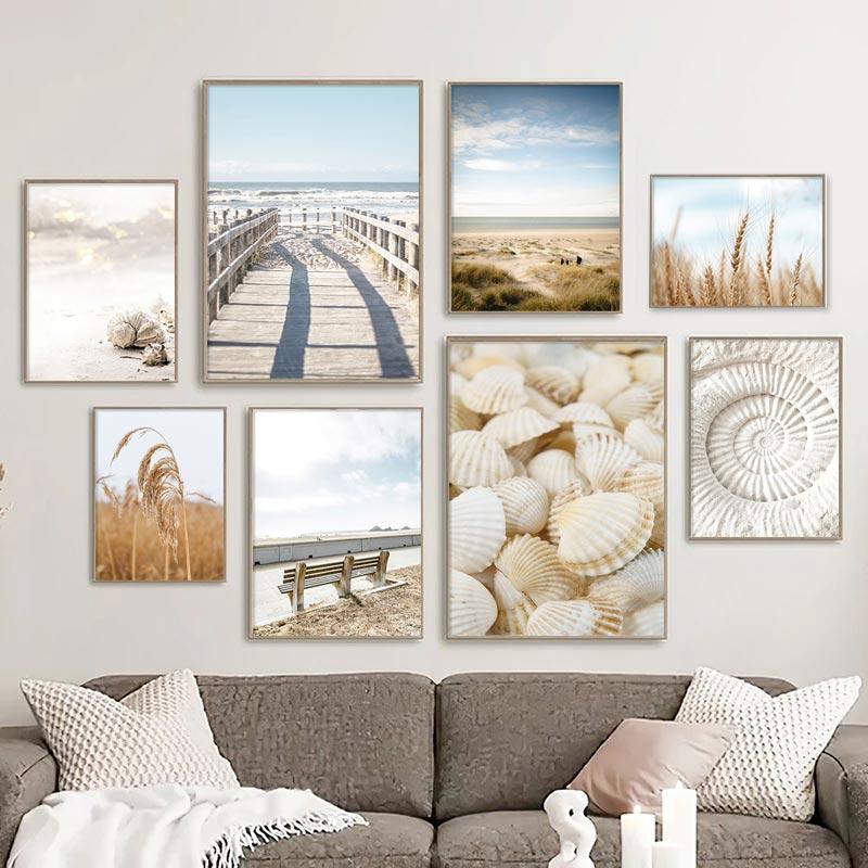 Beach Decoraction Painting Ocean Poster White Shells Bridge Natural Scenery Wall Art Nordic Canvas Print Picture For Home Decor