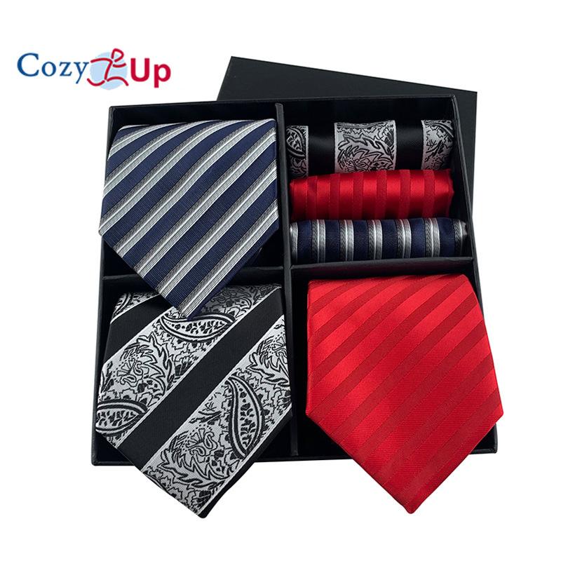3pcs Necktie+3 Pcs Square Scarf  Men Two-piece Tie Set Wave Point A Tie Cufflinks Business Fashion Handkerchief Paisley