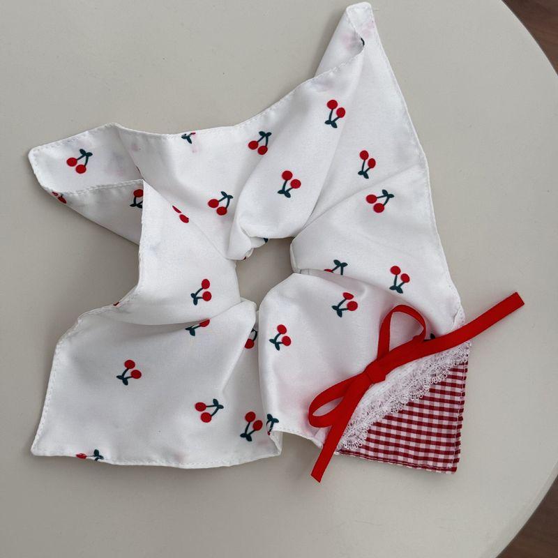 1pc Pure white lace large intestine loop, sweet and cute cherry square scarf, low ponytail tie, hair tie, hair accessory