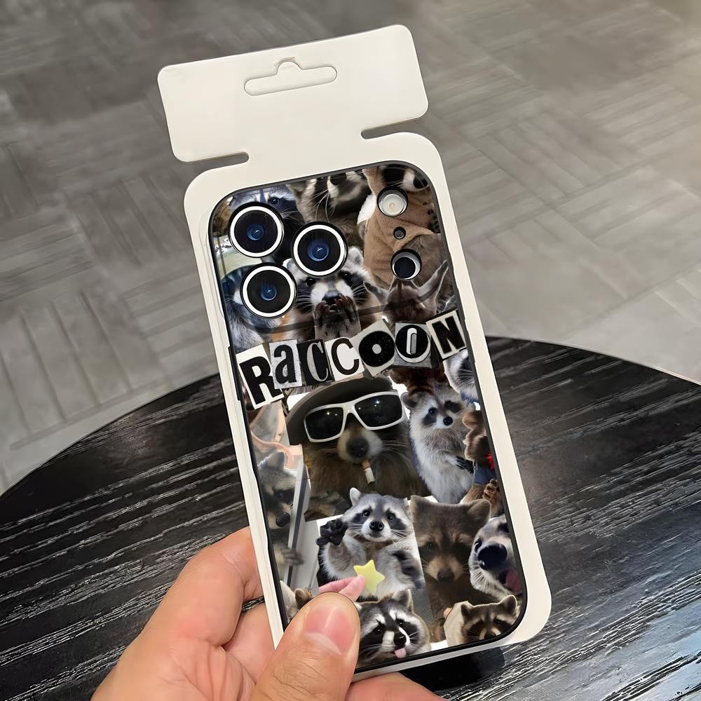 Cute Raccoon Phone Case For IPhone 17 Air 16 E Pro Max 15 14 13 Mini 12 Pro 11 Max Plus Black Soft Shell