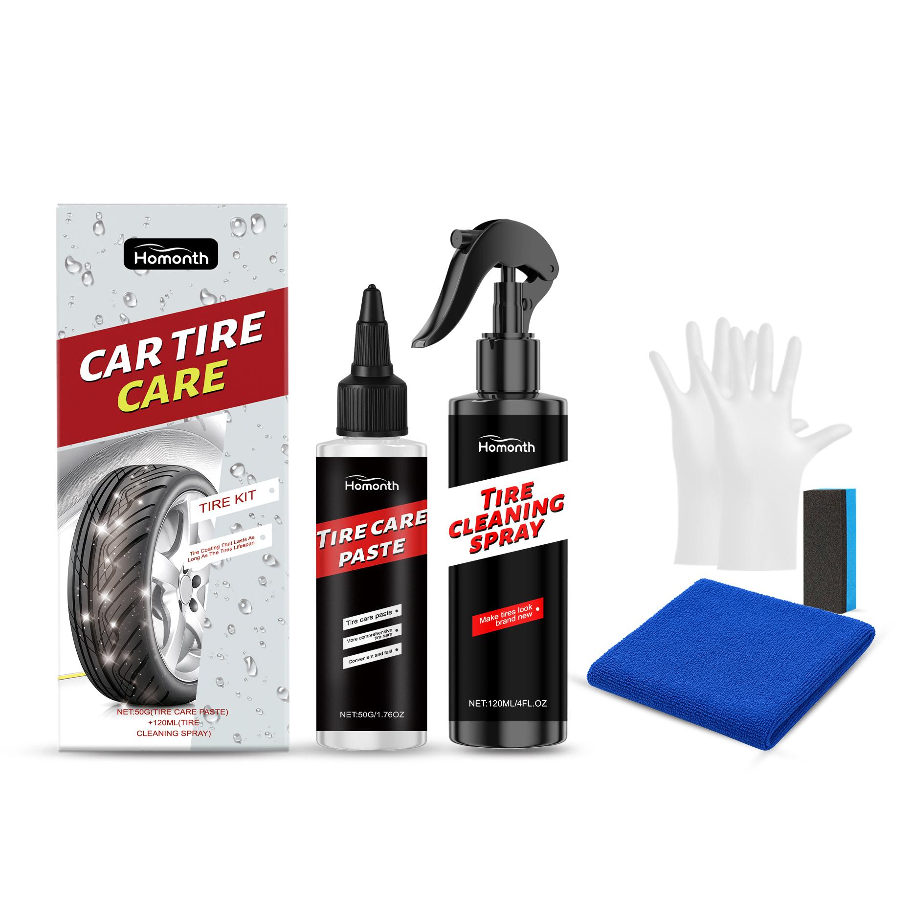 Homonth Car Tire Cleaning Spray & Car Tire Care Paste (100ml + 50g) – Anti-Oxidation & Anti-Aging Tire Care Kit