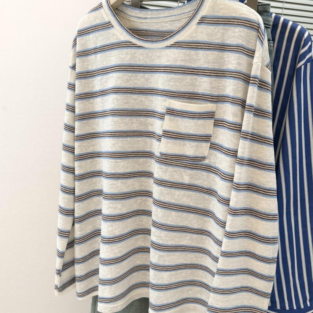 Women's Autumn Color-Block Striped Long-Sleeve Casual T-Shirt