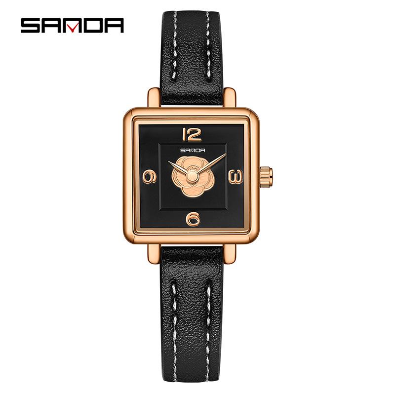 Sanda Women's Retro Waterproof Quartz Watch - Small Square Elegant Rose Dial
