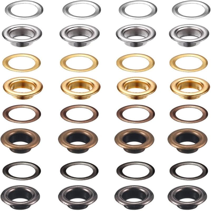 200Pcs 6mm Metal Eyelet with Tool 4 Color Eyelet Grommets Tarpaulin Eyelet with Grommet Setting Tool for Leather Craft