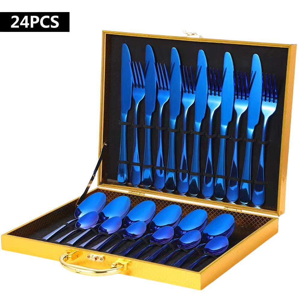 Home Kitchen Supplies Golden Wooden Box, Steel Dining Utensils, Western Dining Swords, 24pcs, Clothes, Dinner Utensils, Ceremony Boxes, Clothes
