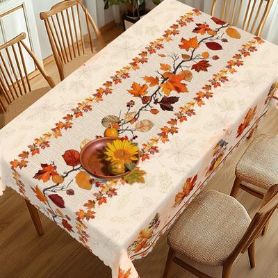 1 Stück Tischdecke mit Herbst-, Erntedank- und Herbsterntefest-Thema, Vintage Landhausstil, Ahornblätter, Vogelmuster Desi