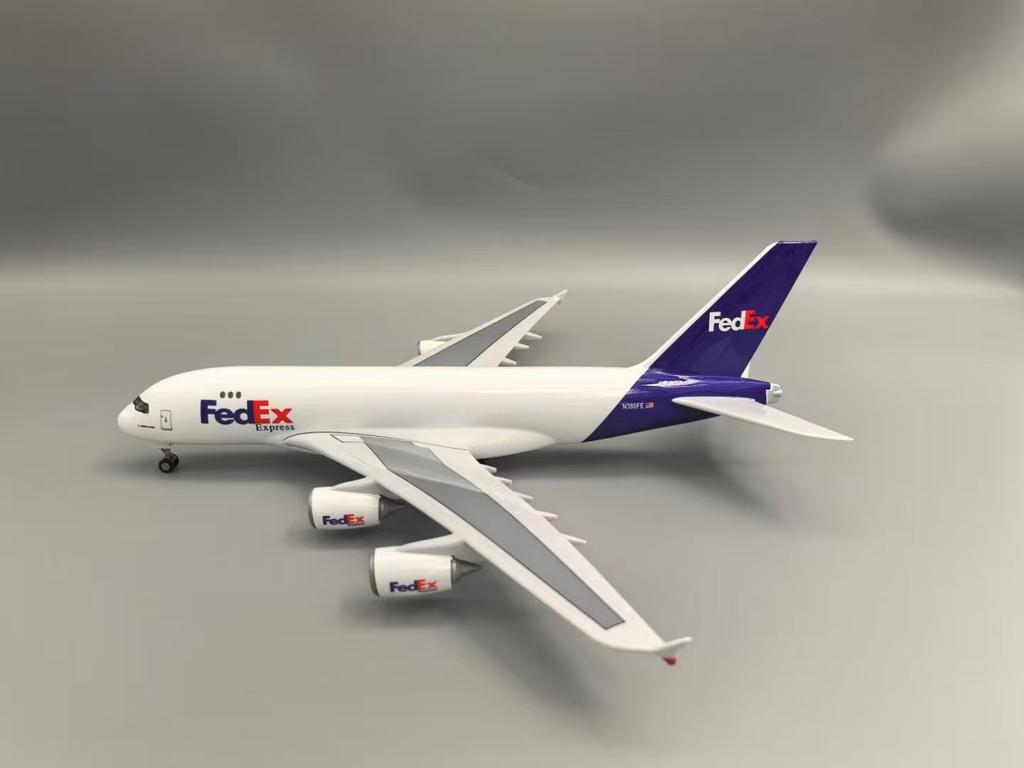 47cm Aircraft A380 FedEx Cargo 1/160 Scale With Plane Base & Wheel Diecast Resin Airplane Model Collection Gift Souvenir