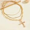Geometric Cross Pendant Necklace For Women With Multi Layer Design And Zinc Alloy Material
