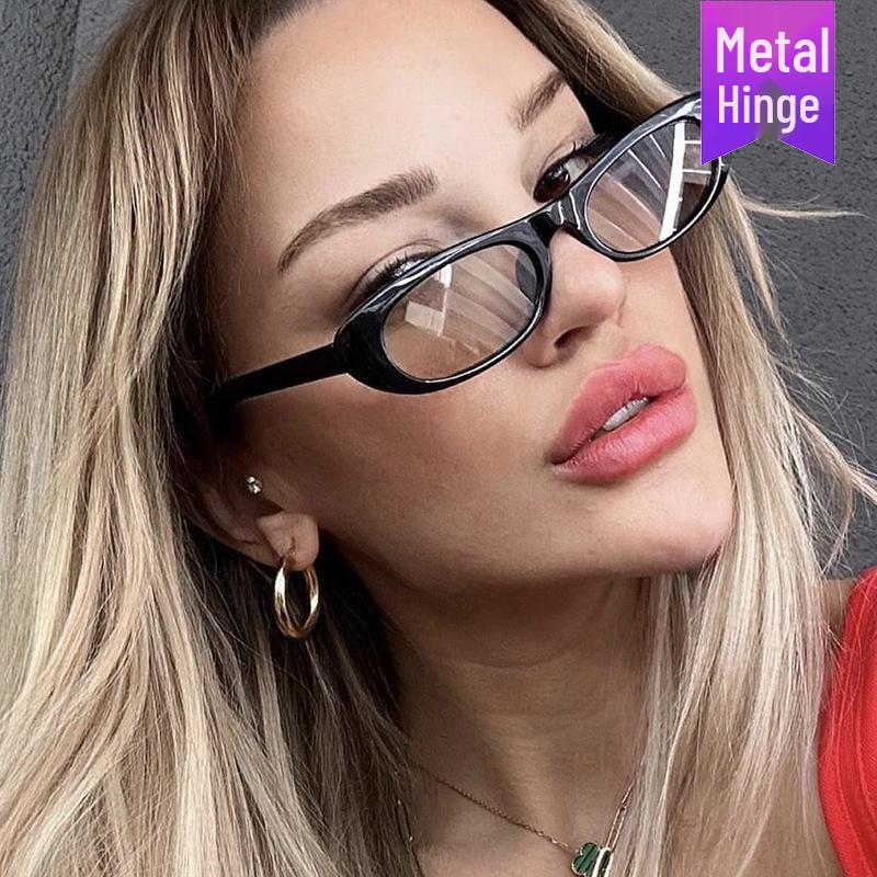 Narrow Oval Frame Women's UV Protection Fashion Sunglasses 2024 - European & American Style, Perfect for the Beach.