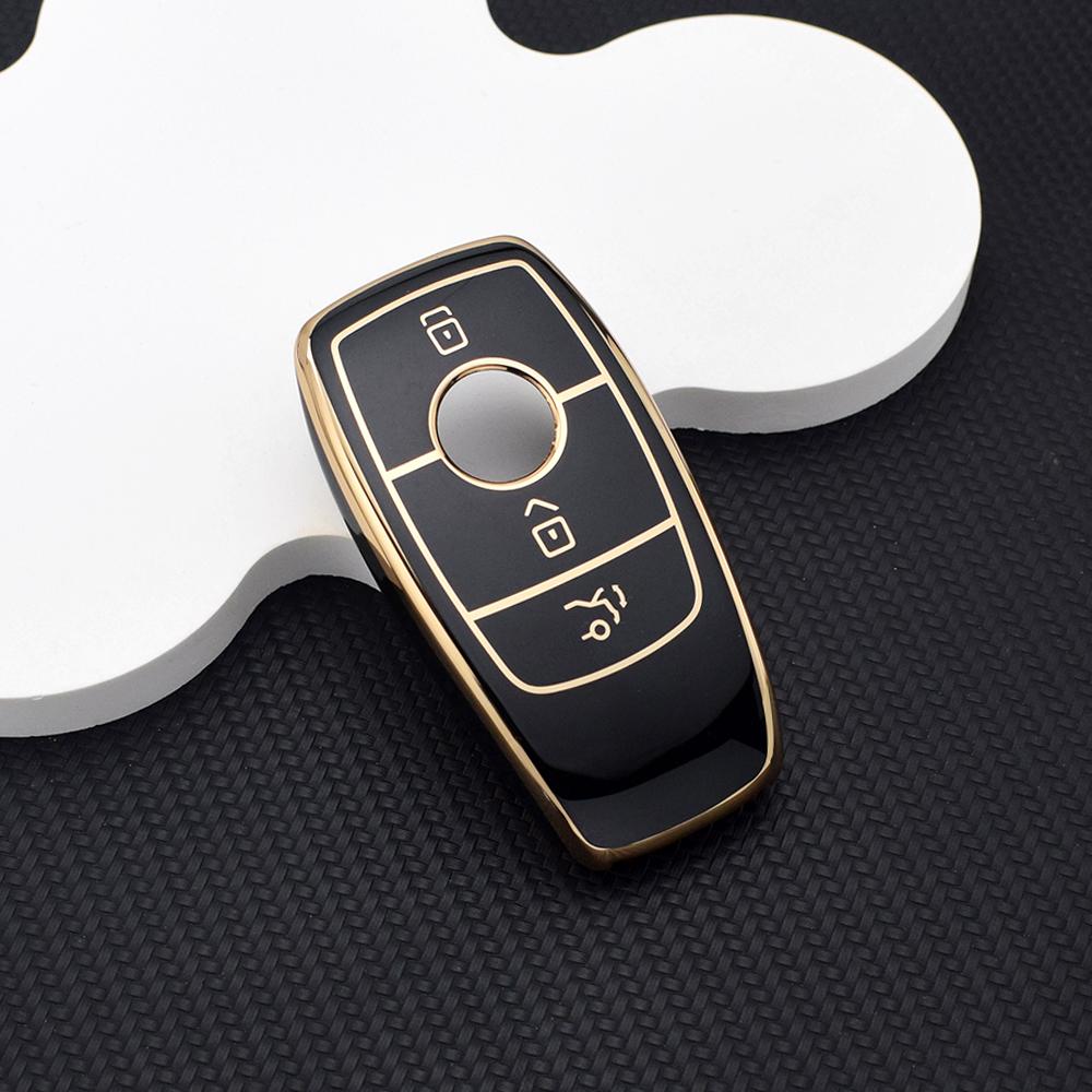 

Car Key Case for Mercedes Benz S E Class GLC GLS GLB CLE CLA AMG - Soft TPU Golden Key Fob Cover for W177 W205 W213 W222 X167
