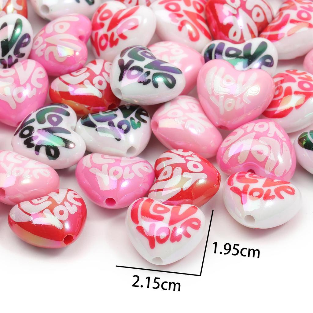 10 pz/borsa 15mm Colore Misto Placcato Stampato Acrilico Rotondo Perline Cuore Bulk Branelli Allentati Del Distanziatore Per La Produzione di Gioielli