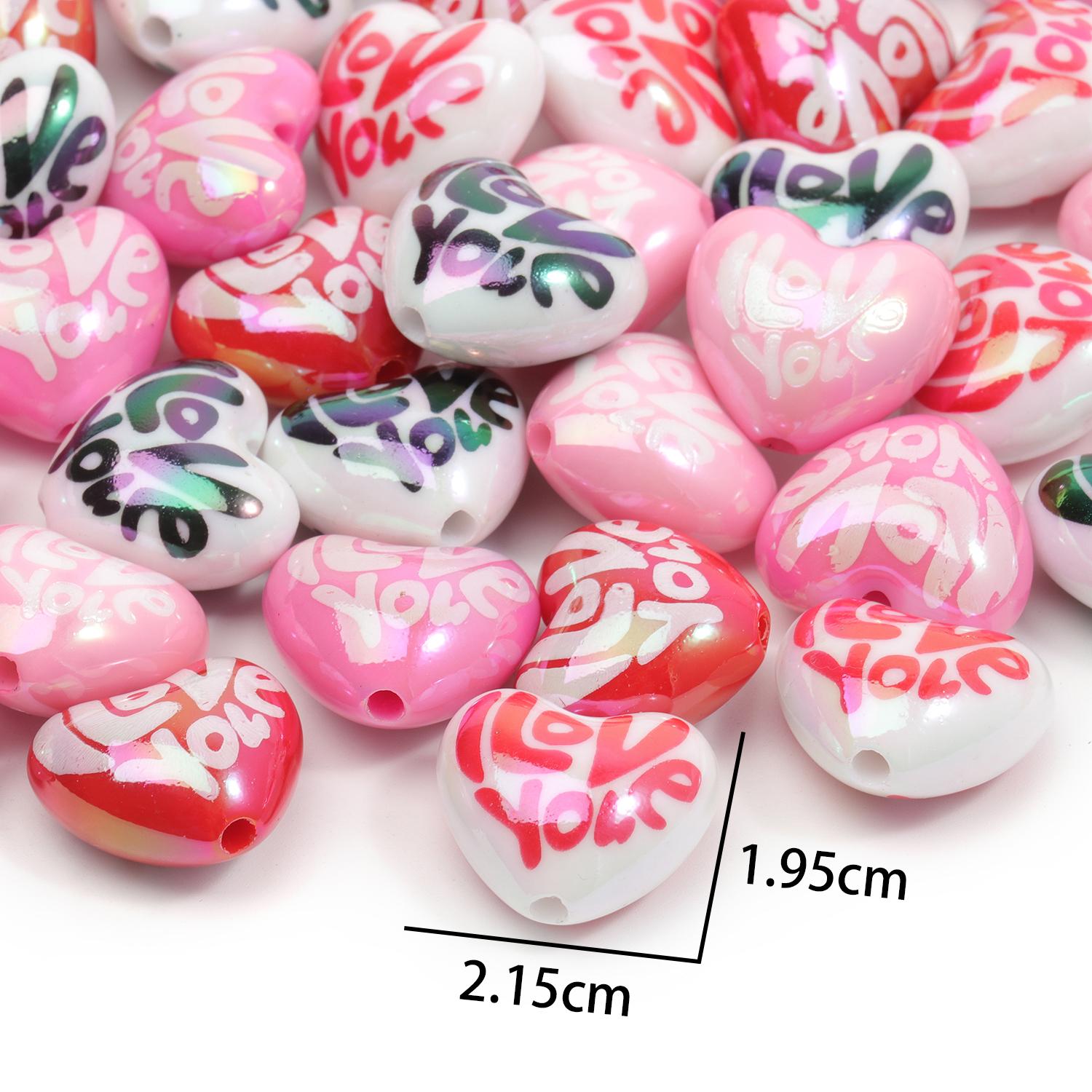 

10 шт./пакет 15 мм разноцветные акриловые круглые бусины в форме сердца с принтом, объемные свободные бусины-разделители для изготовления ювелирных изделий 15mm