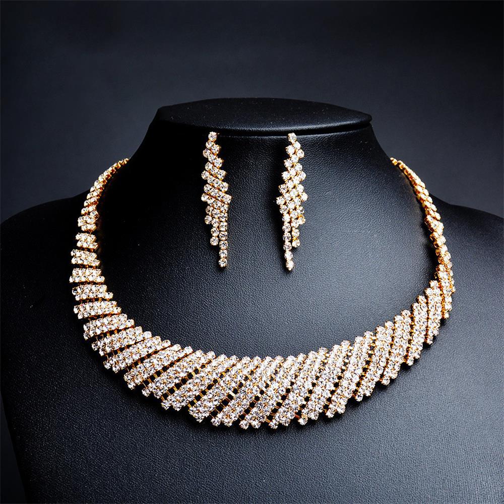 Claw Chain Series Rhinestone Exaggerated Necklace Earrings Set Dinner Collarbone Chain Necklace Women