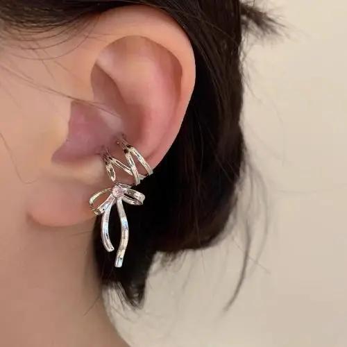 Y2K Girls New Ribbon Aesthetics Ear Clips Ballet Style Ribbon Bow-Knot Ear Cuff Women Korean Fashion Kpop Earring Jewelry Gifts