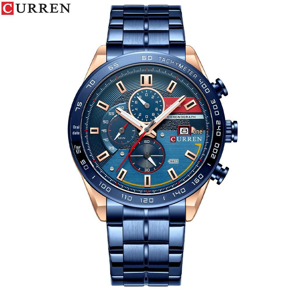 Curren 8410 Men s Multifunctional Quartz Watch with Steel Band and Six-Hand Calendar.