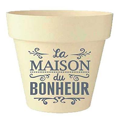 [Q6402] - Bamboo Planter 'Messages' Beige Gray (The House of Happiness) -  17x18cm